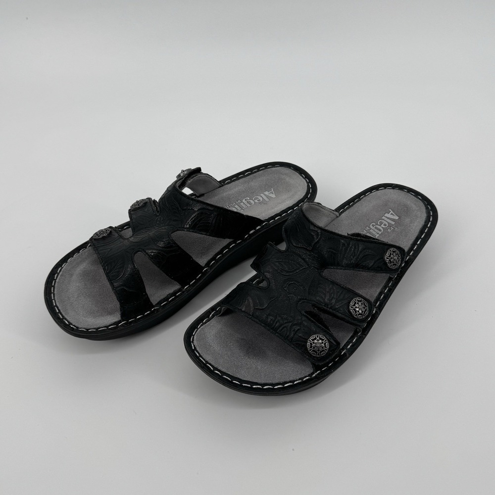 Alegria DIN-511X Black Leather‎ Slide Sandals Women's EU 39 US 9 Comfort Shoes - Picture 3 of 10